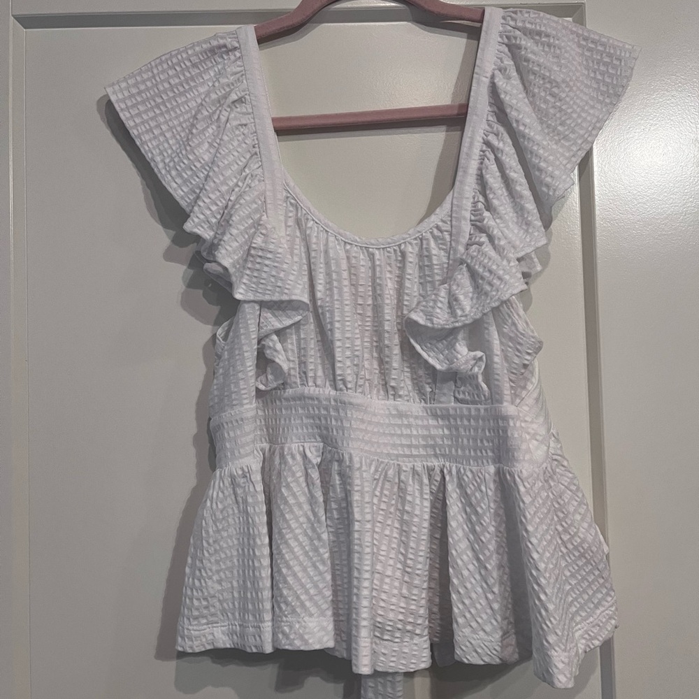 Maeve White Textured Ruffle Blouse - Picture 2 of 4